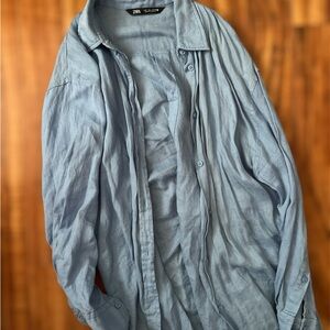 ZARA Light Blue Linen Shirt Jacket